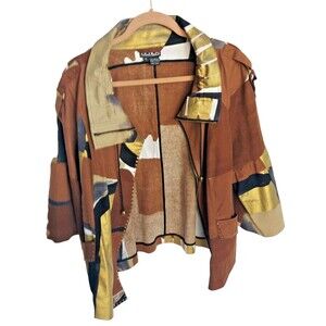 Berek Womens Sz XL Full Zip Metallic Gold, Brown & Black Jacket w/bling VTG 80's